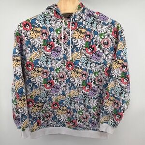 Pink Dolphin All Over Print Graphic Hoodie Size 2XL Streetwear Multicolor White